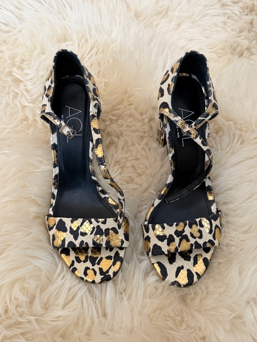 AGL Leopard-Print Sandals with Gold Accents